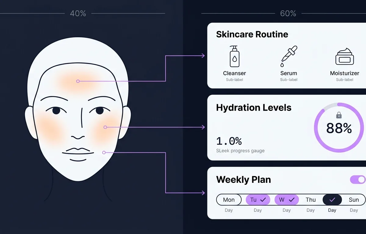 AI analysis mapping out skin health and facial proportions for a personalized routine.