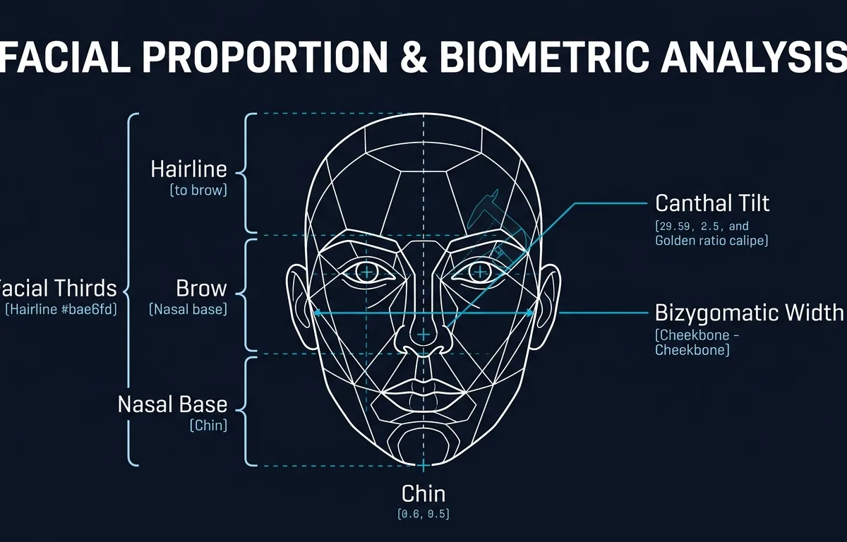 An infographic detailing facial symmetry and the golden ratio.